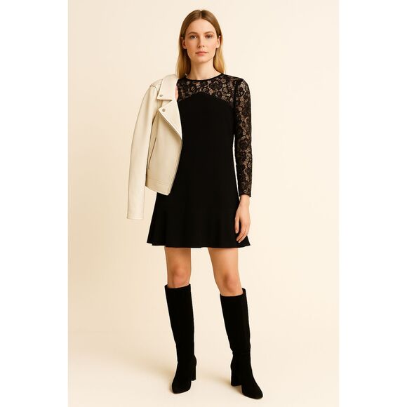 Zara Black Lace Long Sleeve Mini Dress Size M | EUC - Picture 1 of 11